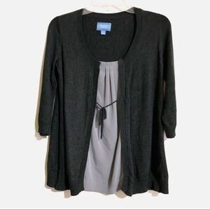 Simply Vera, Vera Wang Soft Knit Gray Tie Front Sweater/Blouse. Size XS